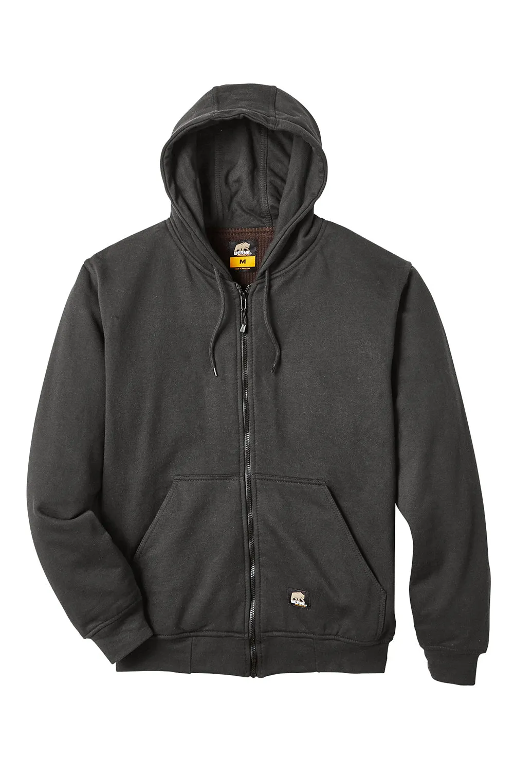 Berne Mens Heritage Fleece Full Zip Hooded Sweatshirt Hoodie w/ Pockets - Charcoal Grey
