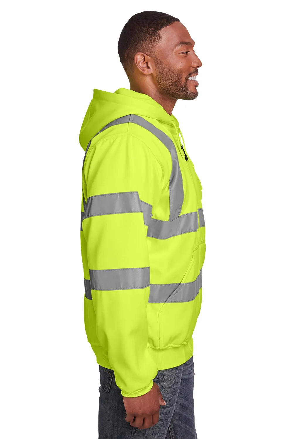Berne Mens High Visibility Fleece Full Zip Hooded Sweatshirt Hoodie w/ Pockets - Safety Yellow