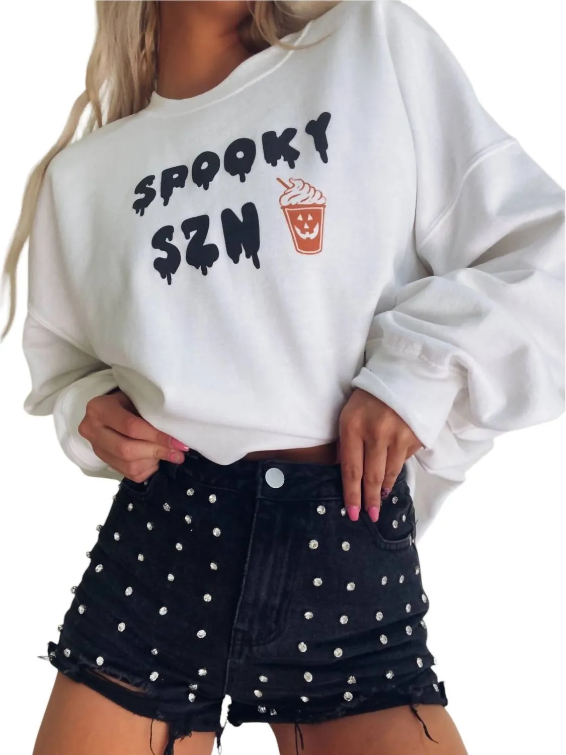 Boo The Psl Is Out Crew Sweatshirt In White