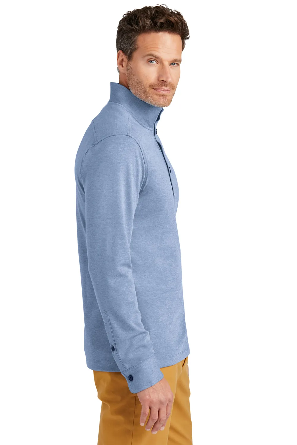Brooks Brothers Mens 1/4 Button Down Sweatshirt - Heather Aegean Blue