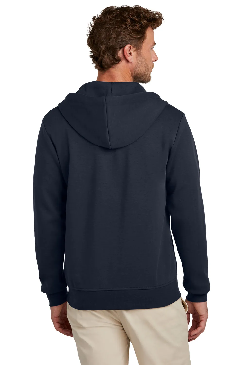 Brooks Brothers Mens Double Knit Full Zip Hooded Sweatshirt Hoodie w/ Pockets - Night Navy Blue