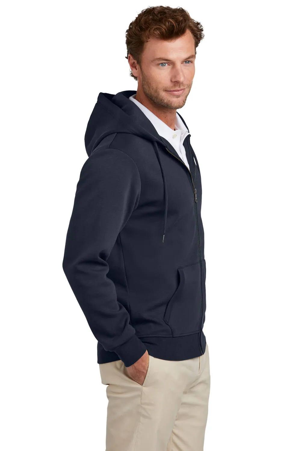 Brooks Brothers Mens Double Knit Full Zip Hooded Sweatshirt Hoodie w/ Pockets - Night Navy Blue