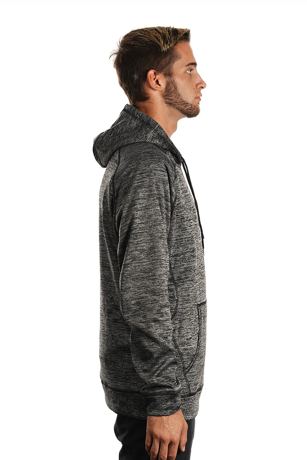 Burnside Mens Performance Raglan Hooded Sweatshirt Hoodie w/ Pouch Pocket - Heather Charcoal Grey
