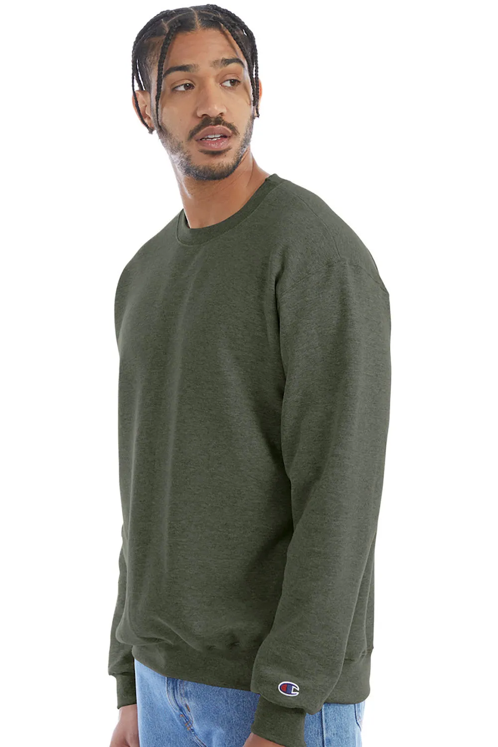 Champion Mens Double Dry Eco Moisture Wicking Fleece Crewneck Sweatshirt - Heather Dark Green