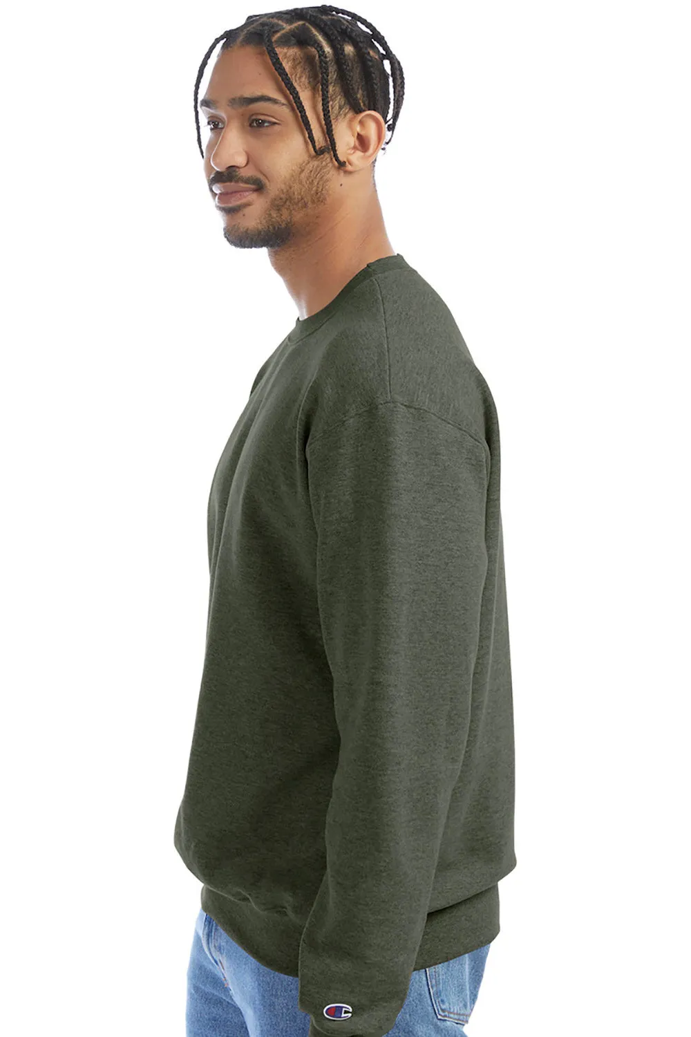 Champion Mens Double Dry Eco Moisture Wicking Fleece Crewneck Sweatshirt - Heather Dark Green
