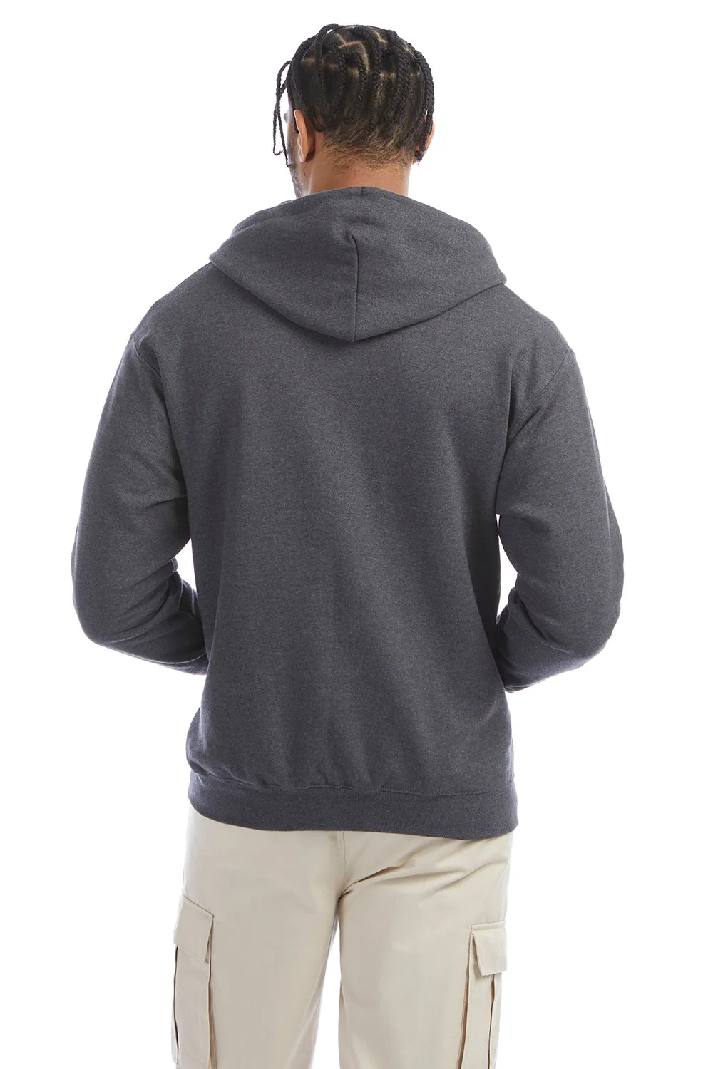 Champion Mens Double Dry Eco Moisture Wicking Fleece Full Zip Hooded Sweatshirt Hoodie w/ Pockets - Heather Charcoal Grey