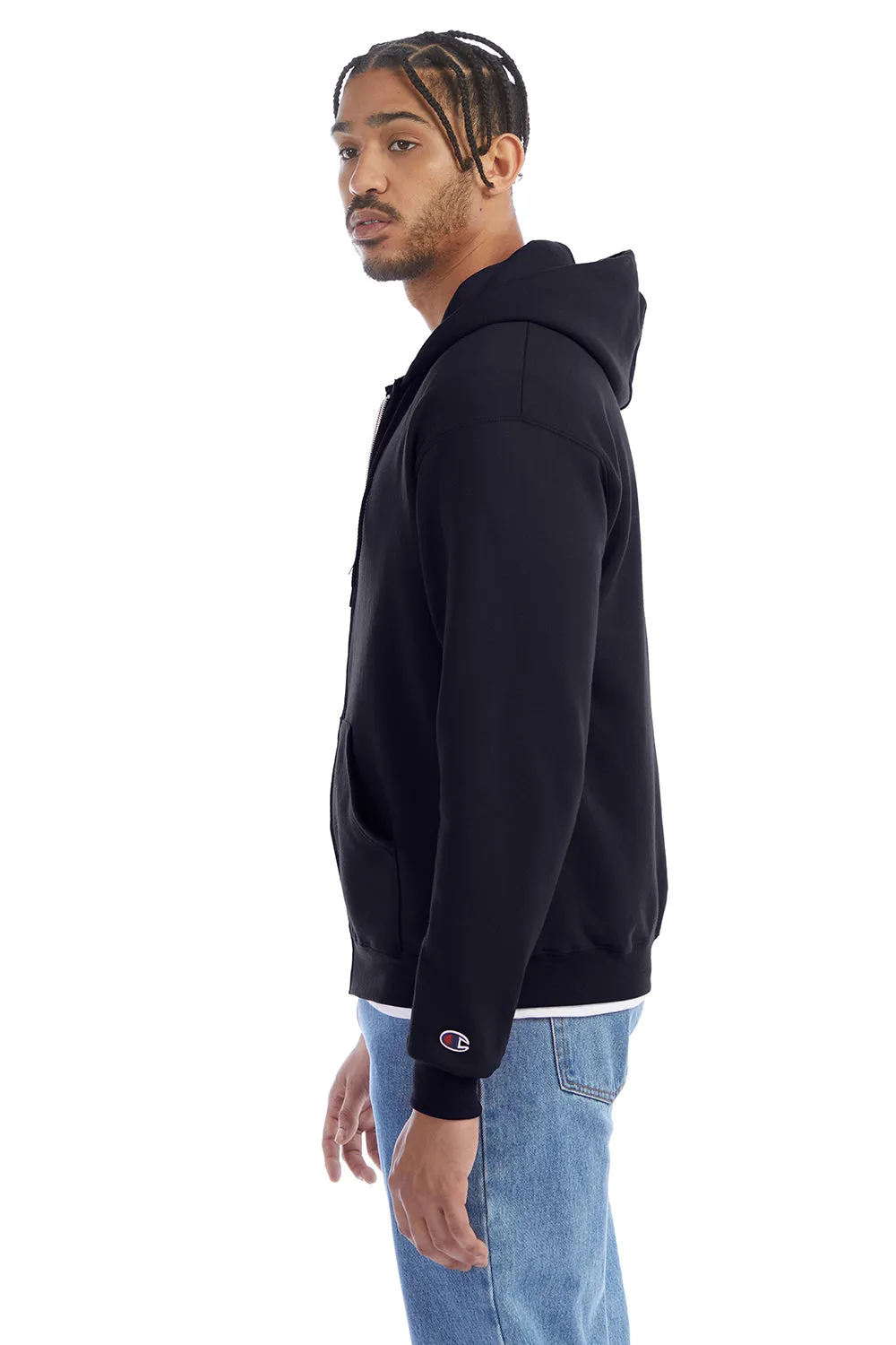 Champion Mens Double Dry Eco Moisture Wicking Fleece Full Zip Hooded Sweatshirt Hoodie w/ Pockets - Navy Blue