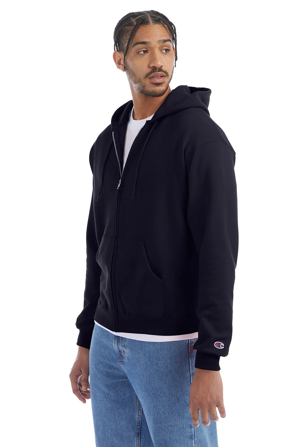 Champion Mens Double Dry Eco Moisture Wicking Fleece Full Zip Hooded Sweatshirt Hoodie w/ Pockets - Navy Blue