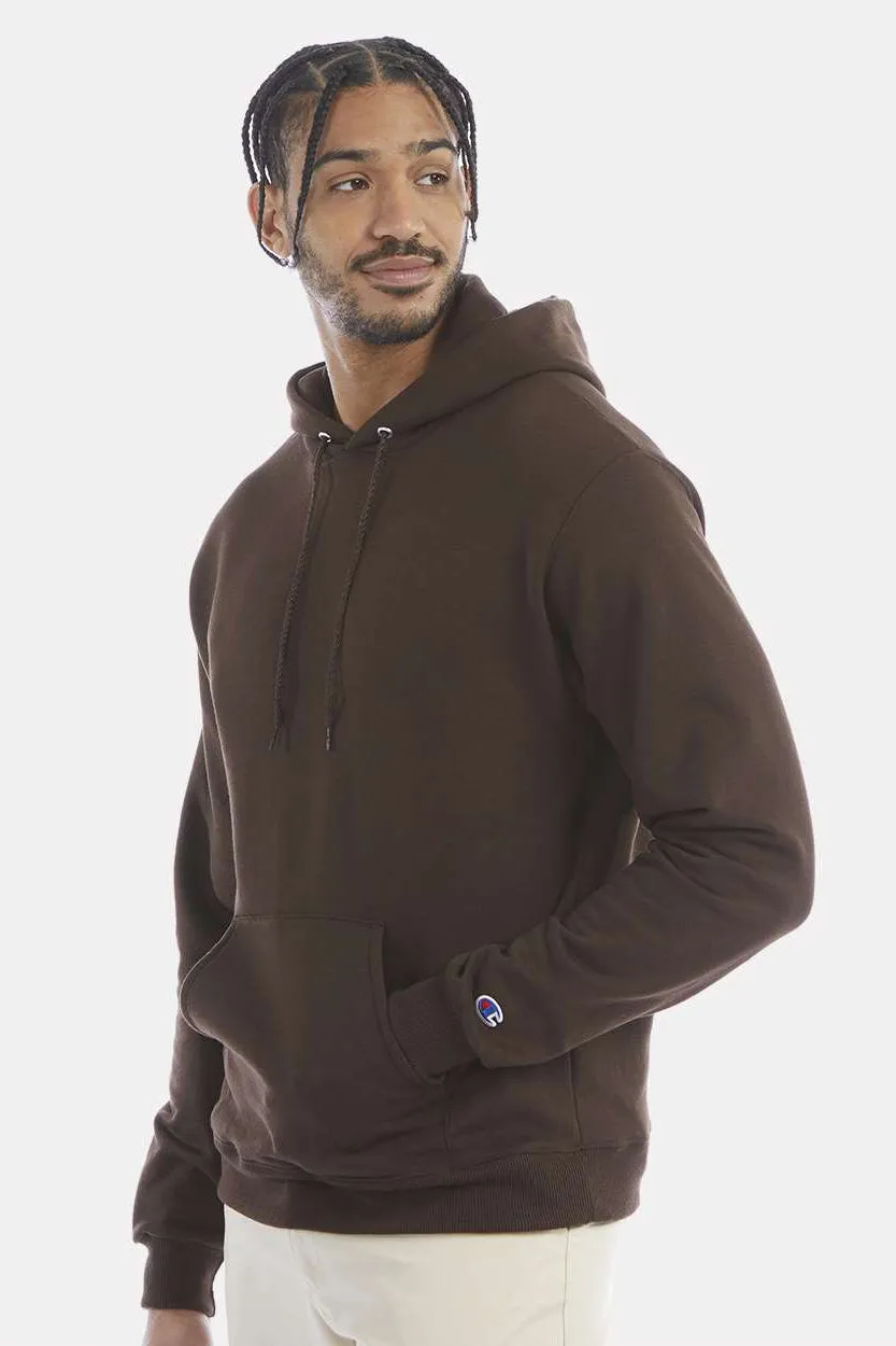 Champion Mens Double Dry Eco Moisture Wicking Fleece Hooded Sweatshirt Hoodie w/ Pouch Pocket - Chocolate Brown