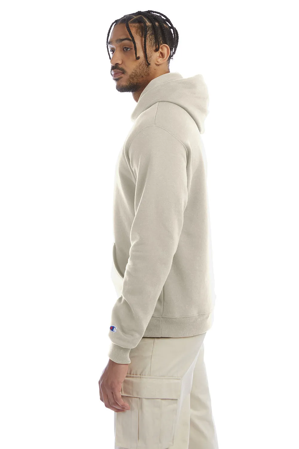 Champion Mens Double Dry Eco Moisture Wicking Fleece Hooded Sweatshirt Hoodie w/ Pouch Pocket - Sand