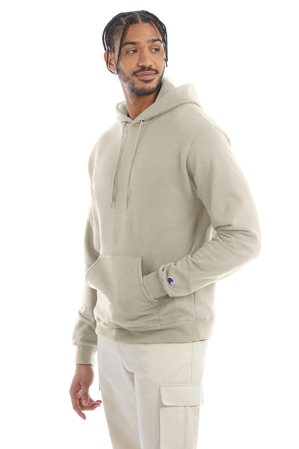 Champion Mens Double Dry Eco Moisture Wicking Fleece Hooded Sweatshirt Hoodie w/ Pouch Pocket - Sand