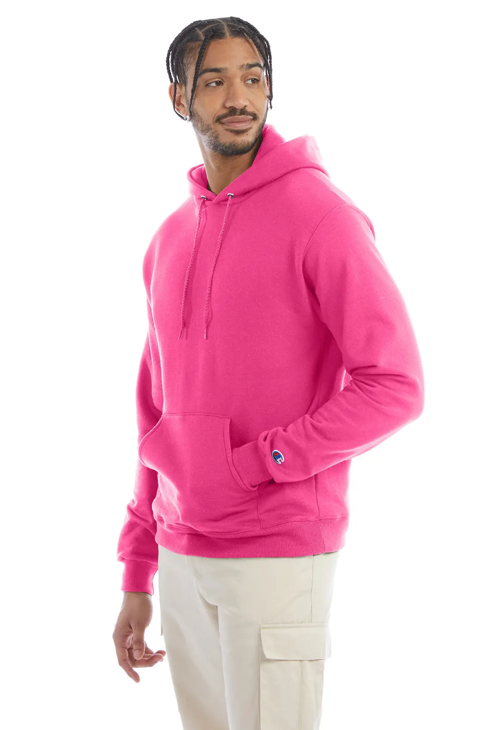 Champion Mens Double Dry Eco Moisture Wicking Fleece Hooded Sweatshirt Hoodie w/ Pouch Pocket - Wow Pink