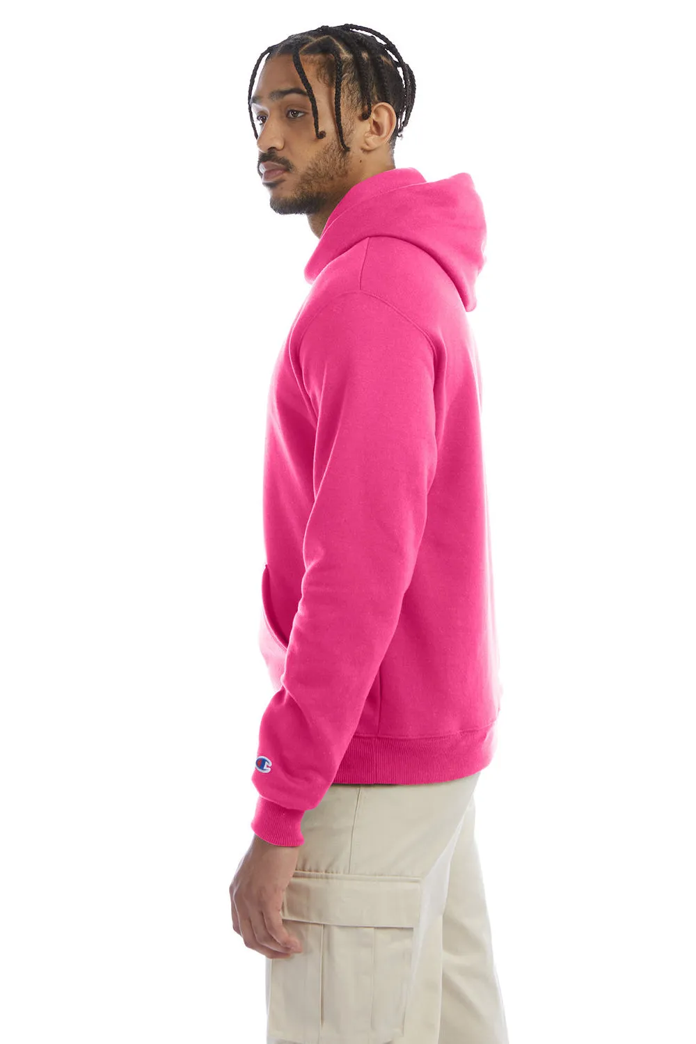 Champion Mens Double Dry Eco Moisture Wicking Fleece Hooded Sweatshirt Hoodie w/ Pouch Pocket - Wow Pink