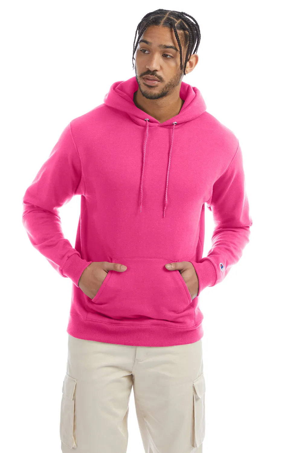Champion Mens Double Dry Eco Moisture Wicking Fleece Hooded Sweatshirt Hoodie w/ Pouch Pocket - Wow Pink