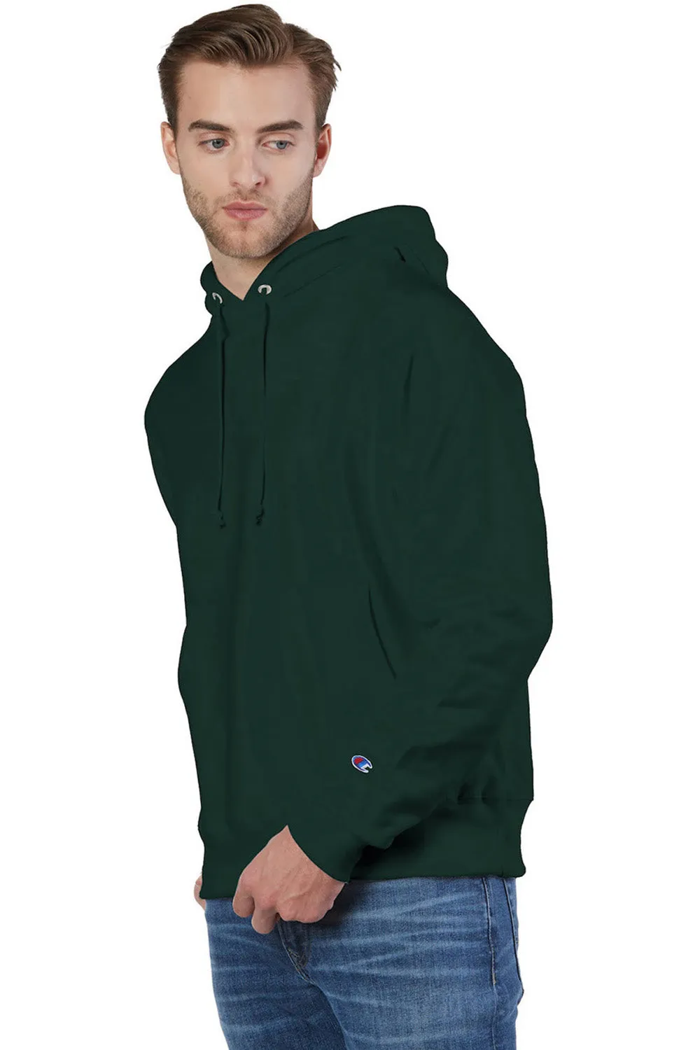 Champion Mens Shrink Resistant Hooded Sweatshirt Hoodie w/ Pouch Pocket - Dark Green