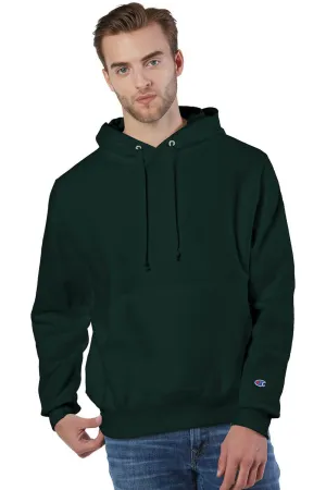 Champion Mens Shrink Resistant Hooded Sweatshirt Hoodie w/ Pouch Pocket - Dark Green
