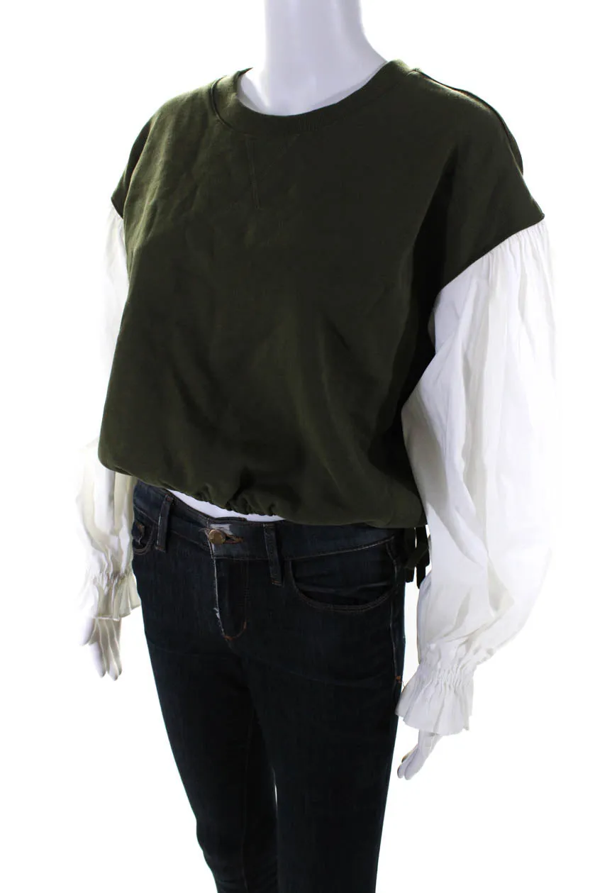 Cinq à Sept Womens Olive Green Cotton Long Sleeve Sweatshirt Blouse Top