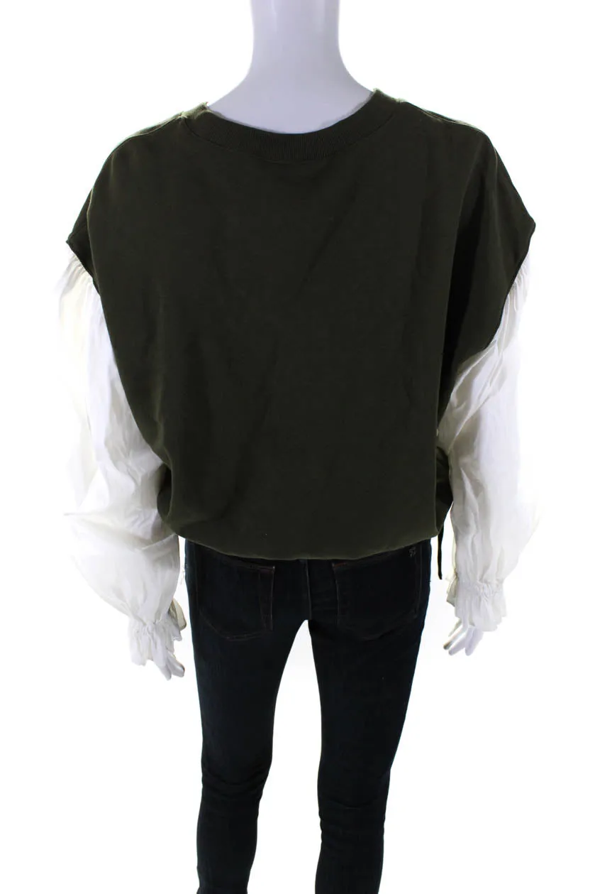 Cinq à Sept Womens Olive Green Cotton Long Sleeve Sweatshirt Blouse Top