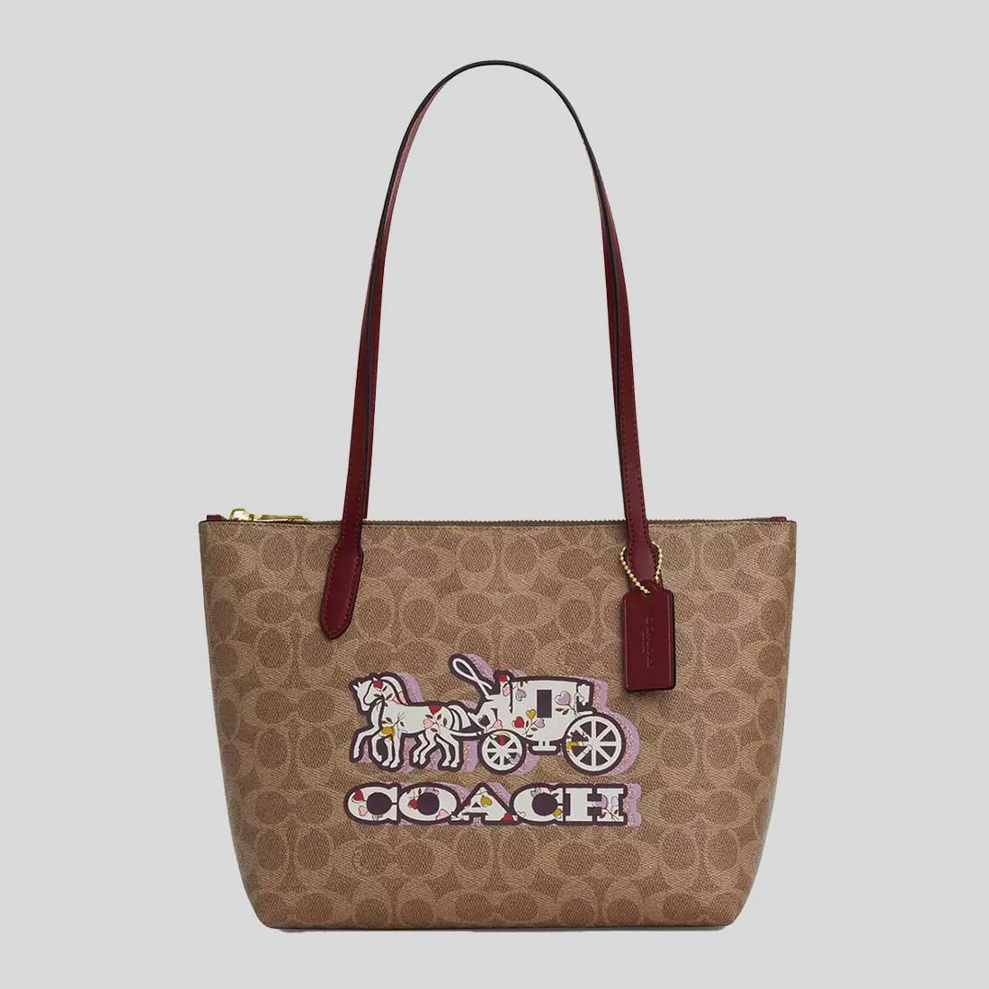 Coach Bags COACH Fiona Zip Tote Bag In Signature Canvas With Horse And Carriage Print CX587