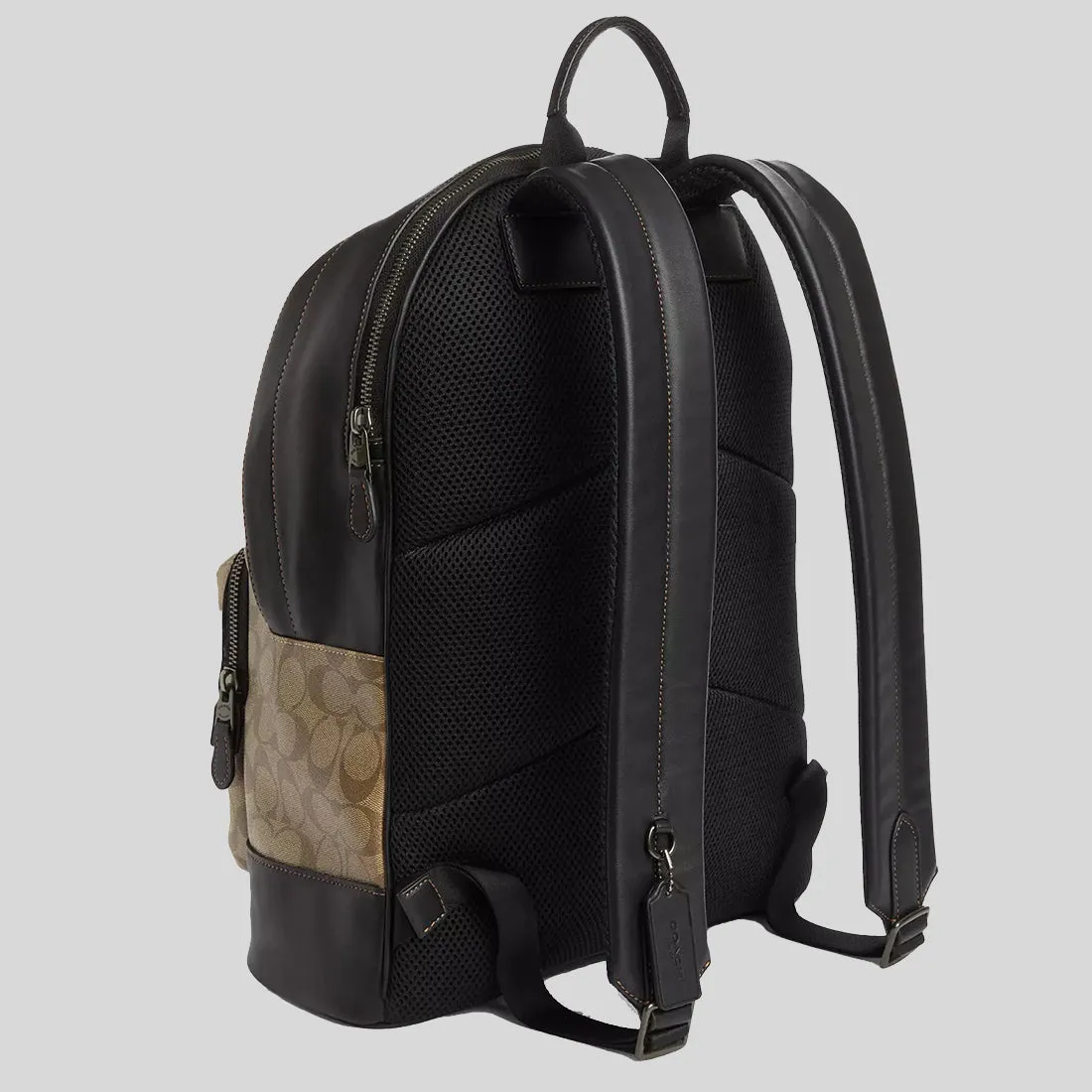 Coach Bags COACH West Backpack In Blocked Signature Canvas With Varsity Stripe Khaki Multi CQ629