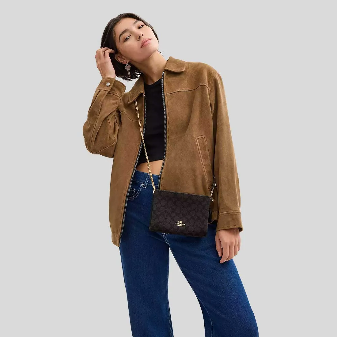 Coach Crossbody Bag COACH Slim Crossbody Bag In Signature Canvas Walnut/Black CW204