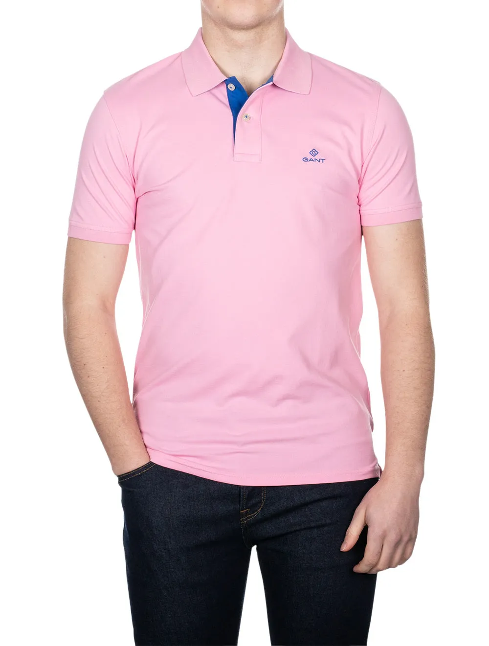 Contrast Collar Piqu�� Polo Shirt Bright Pink