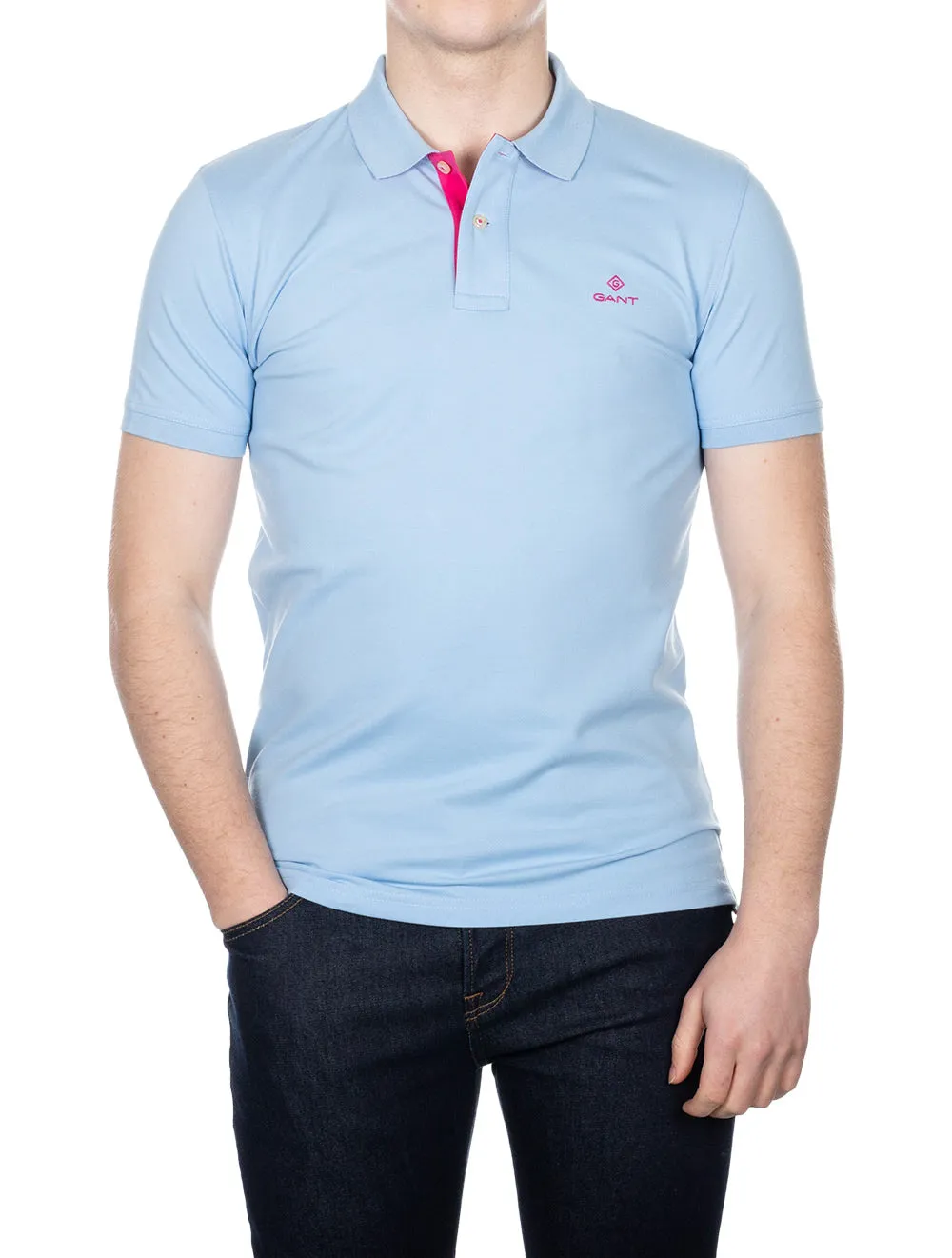 Contrast Collar Piqu�� Polo Shirt Capri Blue