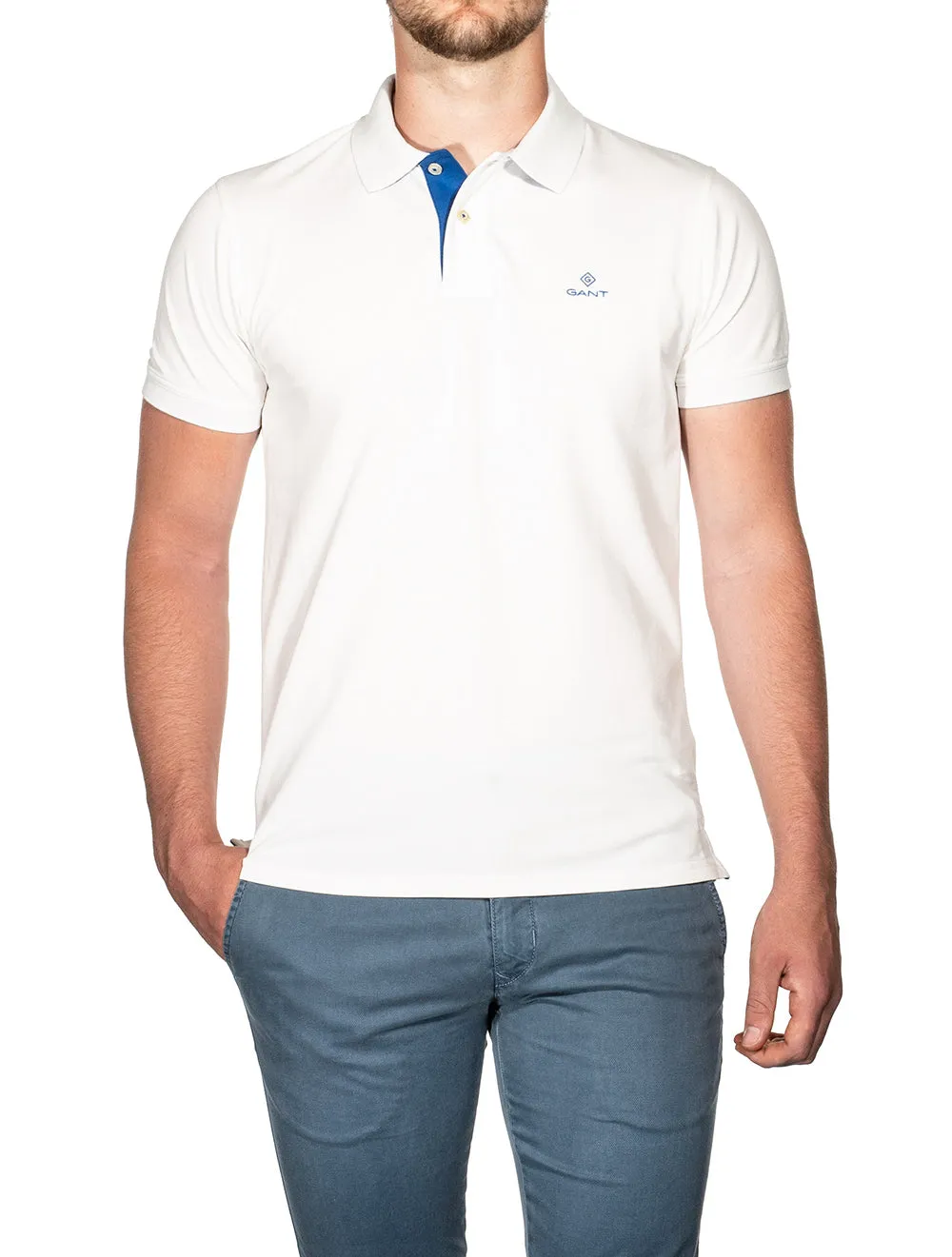 Contrast Collar Pique Short Sleeve Rugger Eggshell