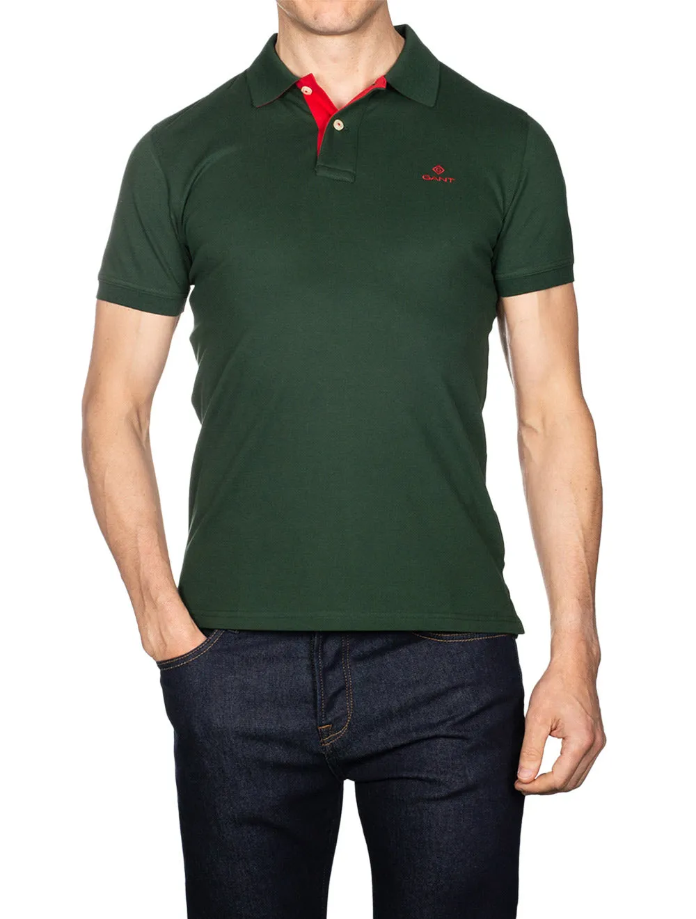 Contrast Collar Pique Short Sleeve Rugger Storm Green