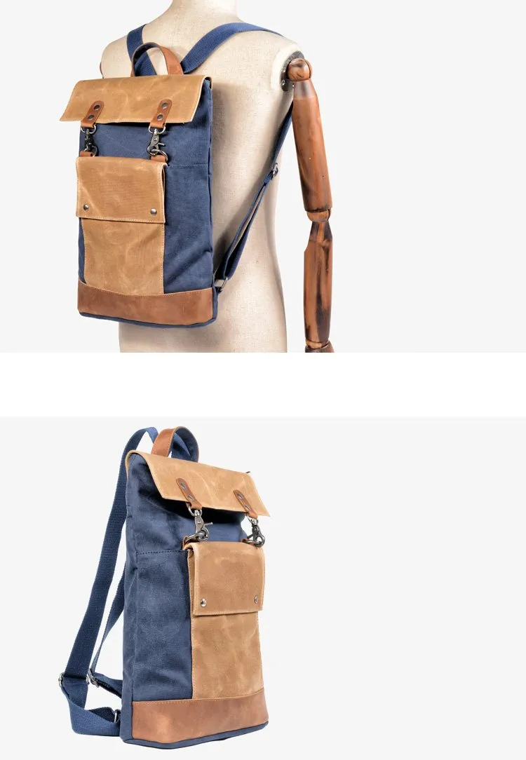 Cool Canvas Leather Mens Womens British 14'' Style College Computer Backpack Travel Backpack for Men