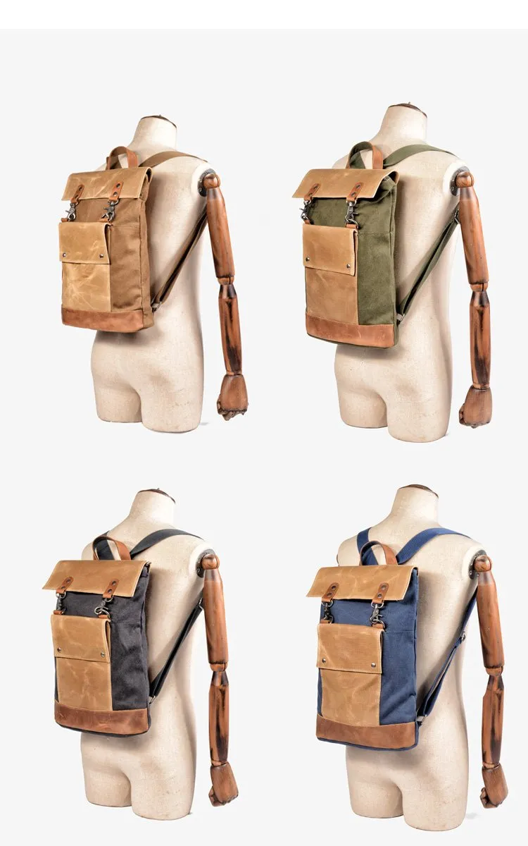 Cool Canvas Leather Mens Womens British 14'' Style College Computer Backpack Travel Backpack for Men