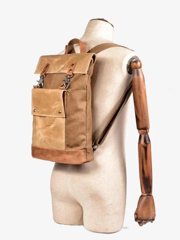 Cool Canvas Leather Mens Womens British 14'' Style College Computer Backpack Travel Backpack for Men