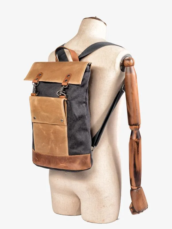 Cool Canvas Leather Mens Womens British 14'' Style College Computer Backpack Travel Backpack for Men