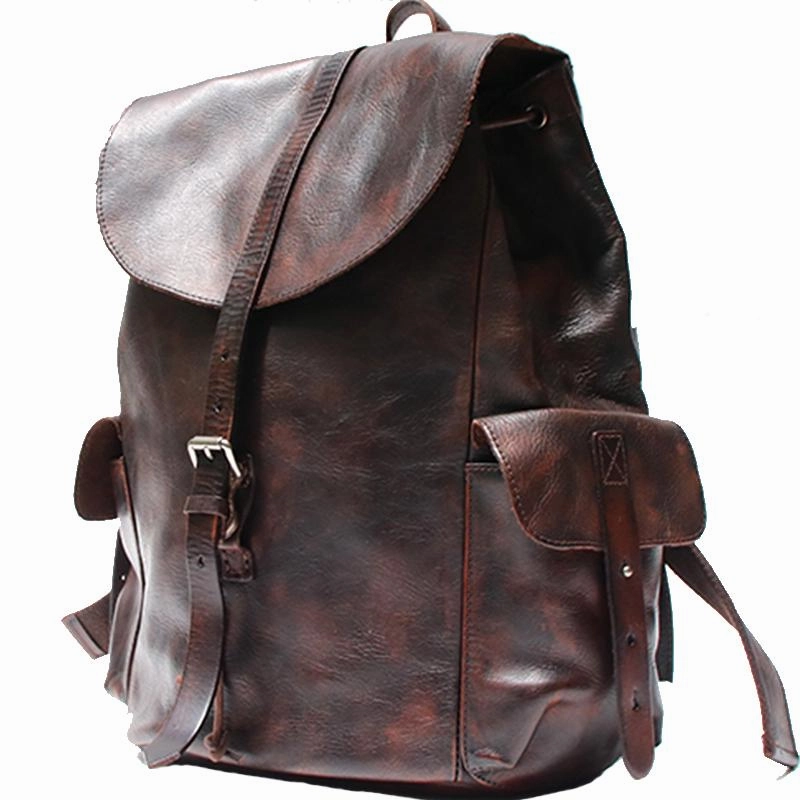 Cool Black Coffee Mens Leather Backpack Travel Backpack School Backpacks for men