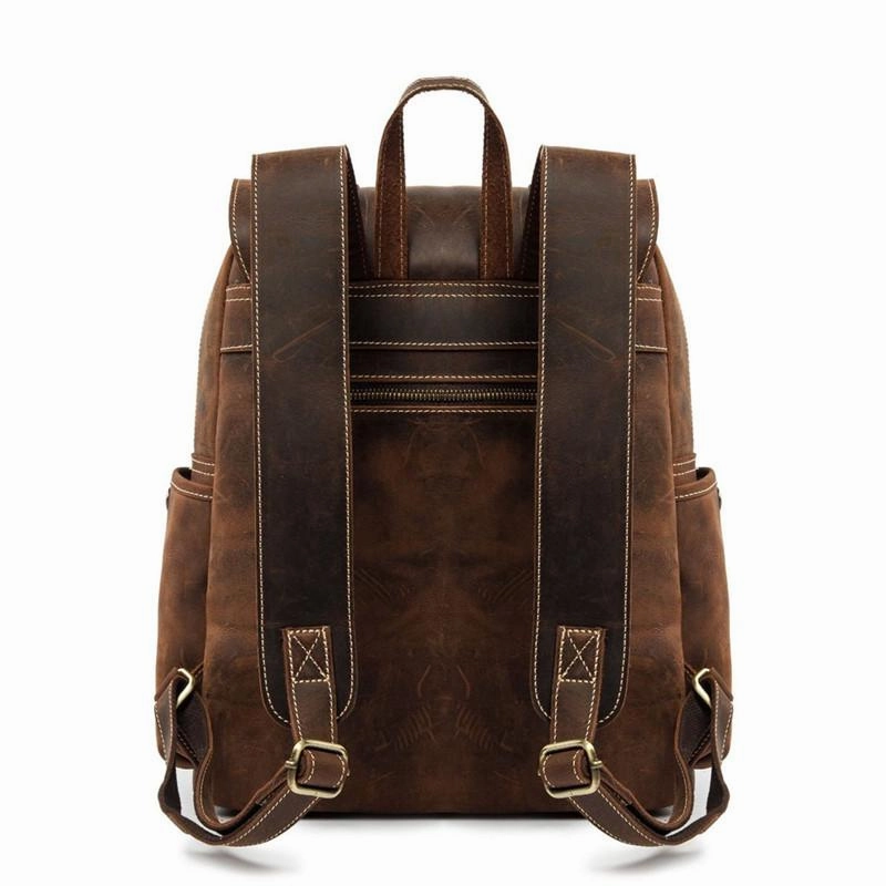 Cool Brown Mens Leather Dark Brown 14" Backpack Travel Backpack College Backpack for Men