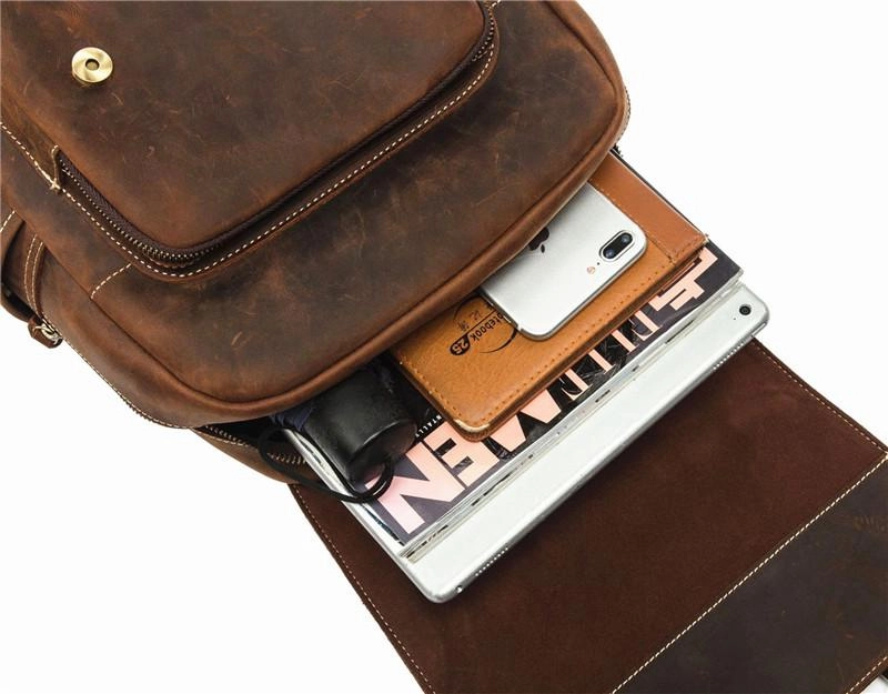 Cool Brown Mens Leather Dark Brown 14" Backpack Travel Backpack College Backpack for Men