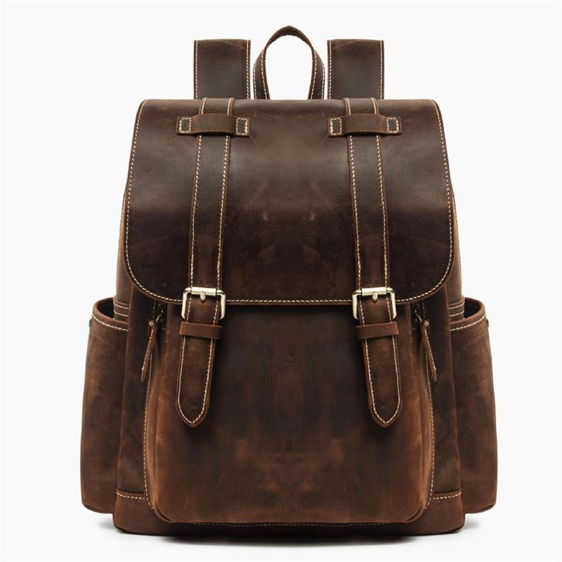 Cool Brown Mens Leather Dark Brown 14" Backpack Travel Backpack College Backpack for Men