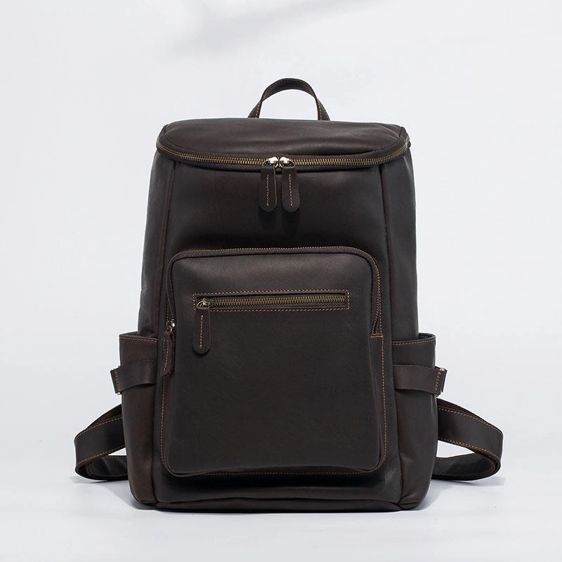 Cool Coffee Mens Leather Hiking Backpack Travel Backpack Leather Backpack for Men