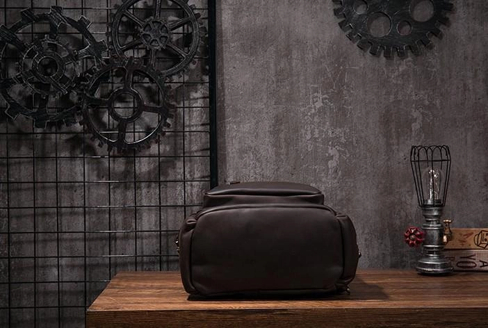 Cool Coffee Mens Leather Hiking Backpack Travel Backpack Leather Backpack for Men