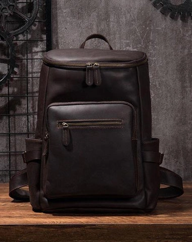 Cool Coffee Mens Leather Hiking Backpack Travel Backpack Leather Backpack for Men