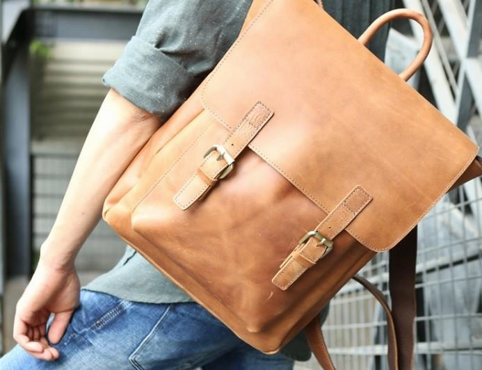 Cool Leather Mens Backpack Travel Backpack Laptop Backpack for men