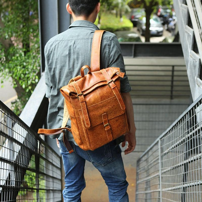 Cool Leather Mens Backpack Travel Backpacks Vintage Laptop Backpack for men