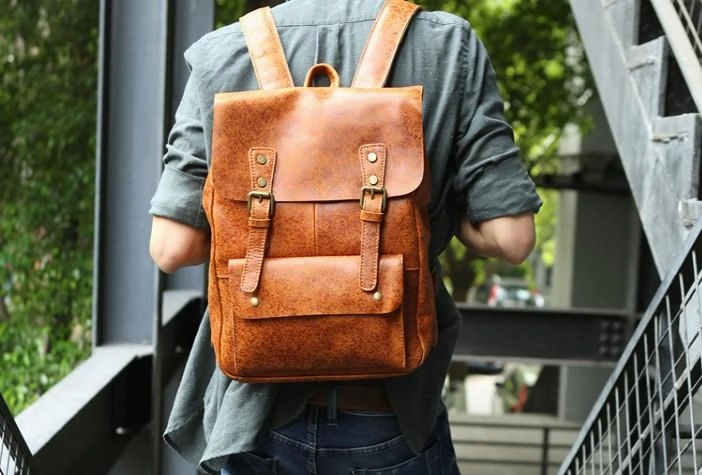 Cool Leather Mens Backpacks Travel Backpack Vintage Laptop Backpack for men