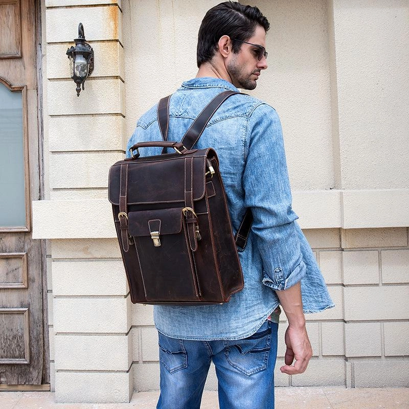 Cool Leather Mens Briefcase Handbag Backpack Satchel Backpack Travel Backpack for Men