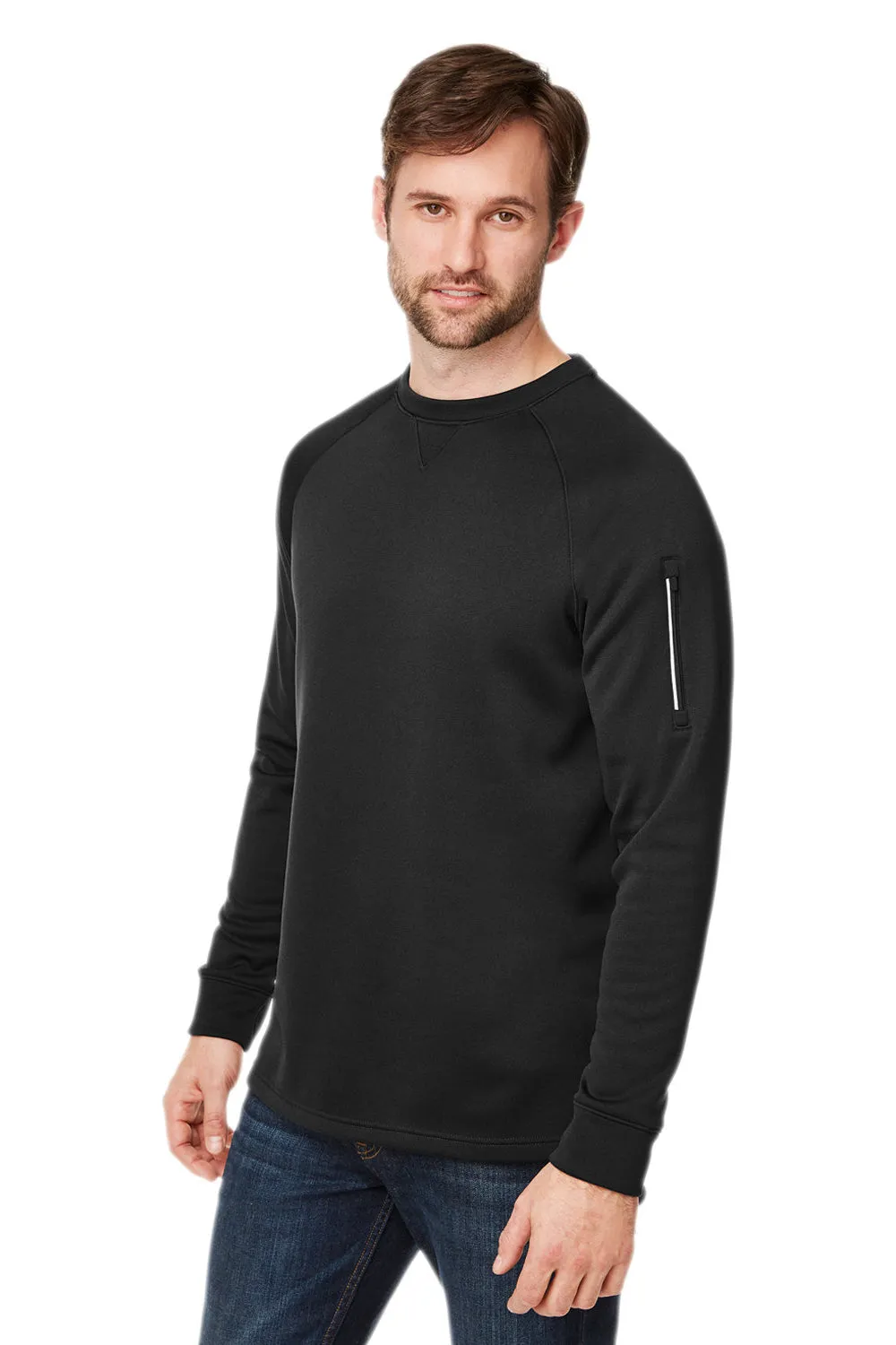 Core 365 Mens Fusion ChromaSoft Anti Static Fleece Crewneck Sweatshirt w/ Pocket - Black - Closeout