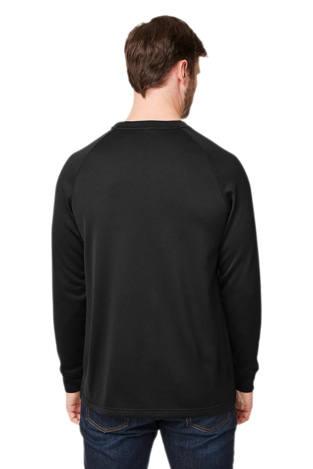 Core 365 Mens Fusion ChromaSoft Anti Static Fleece Crewneck Sweatshirt w/ Pocket - Black - Closeout