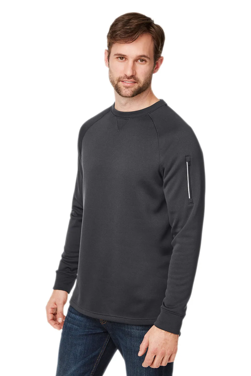 Core 365 Mens Fusion ChromaSoft Anti Static Fleece Crewneck Sweatshirt w/ Pocket - Carbon Grey - Closeout