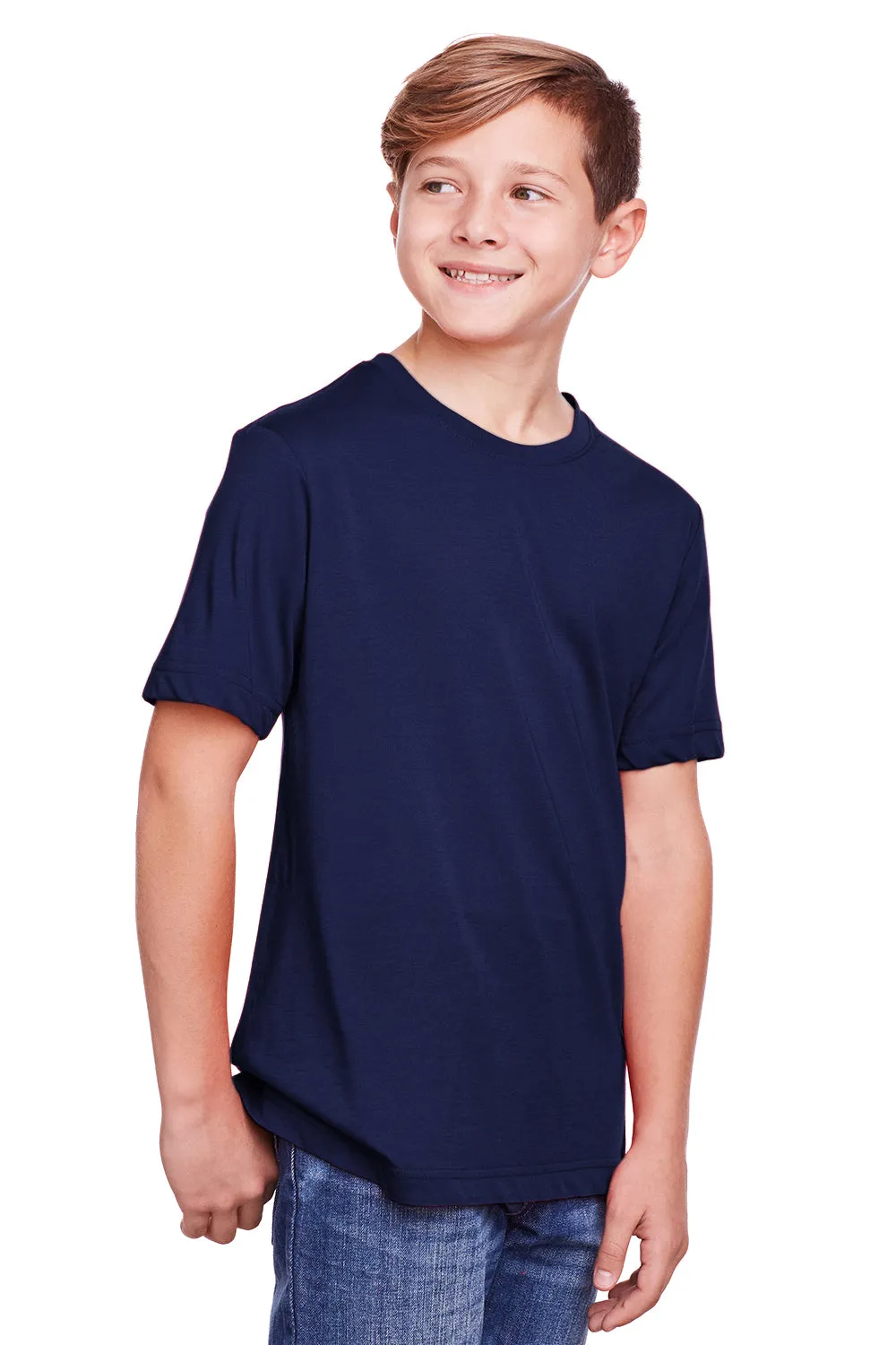 Core 365 Youth Fusion ChromaSoft Performance Moisture Wicking Short Sleeve Crewneck T-Shirt - Classic Navy Blue