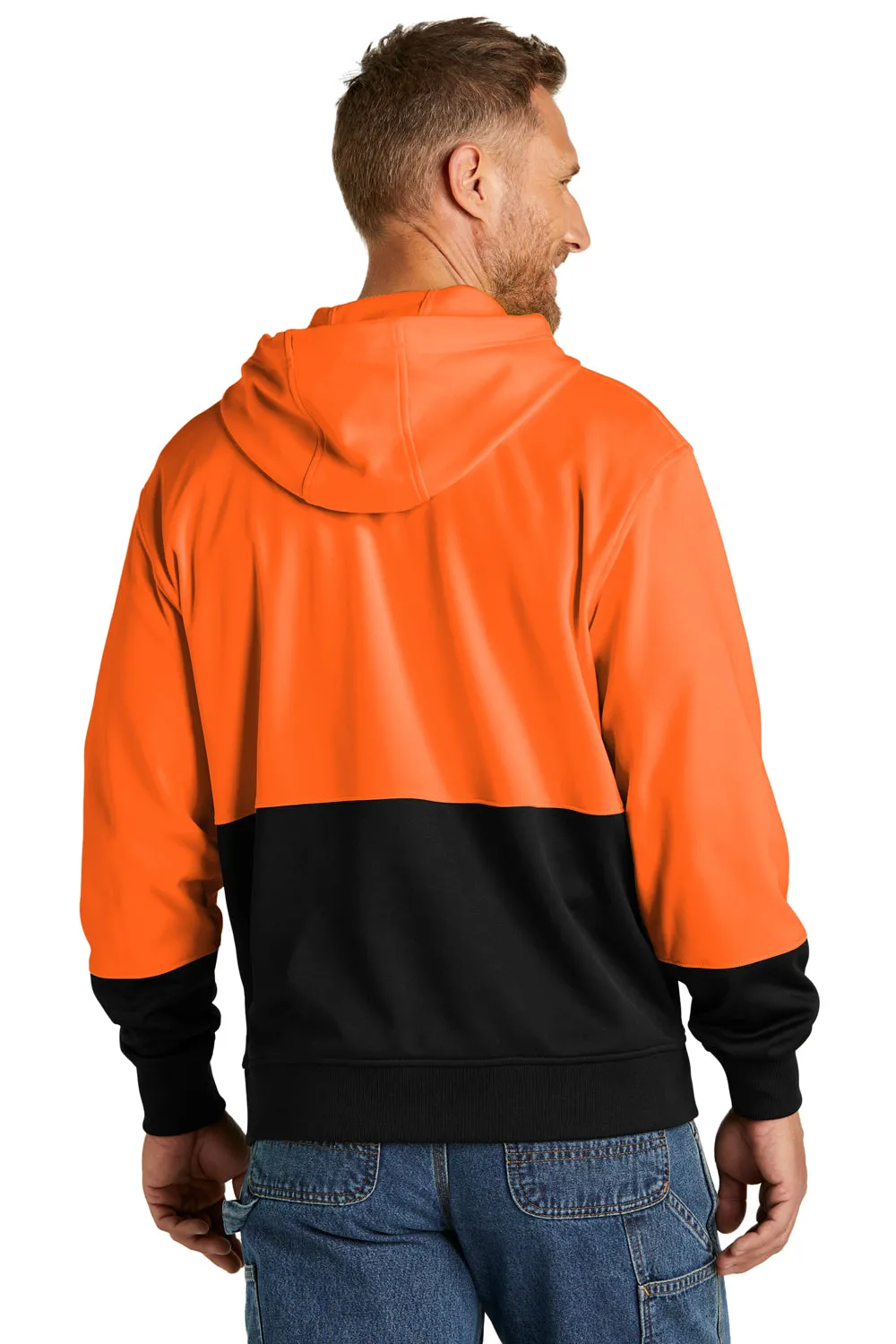 CornerStone Mens Enhanced Visibility Moisture Wicking Fleece Hooded Sweatshirt Hoodie w/ Pouch Pocket - Safety Orange