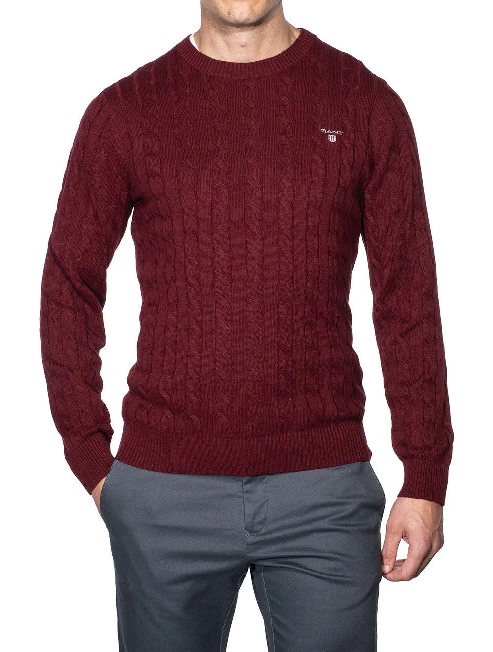 Cotton Cable Crew Neck Sweater Cabernet Red